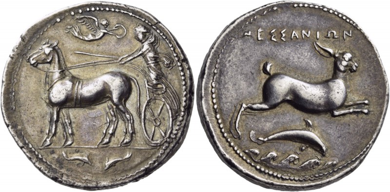 Sicily. Messana. 412-408 BC. Tetradrachm (Silver, 27.4 mm, 17.40 g, 1 h). The ny...