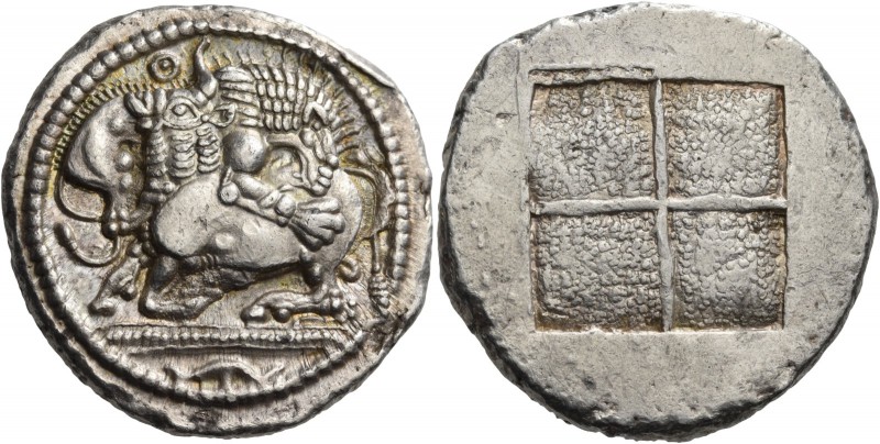 Macedon. Akanthos. Circa 480-470 BC. Tetradrachm (Silver, 28.5 mm, 17.43 g). Lio...