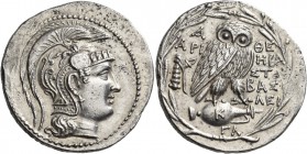 Attica. Athens. 136/5 BC. Tetradrachm (Silver, 30 mm, 16.89 g, 12 h), New style, Hera..., Aristoph... and Basilei... Head of Athena Parthenos to right...