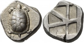 Islands off Attica. Aegina. Circa 456/45-431 BC. Stater (Silver, 19 mm, 12.23 g). Land tortoise with segmented shell. Rev. Incuse square with a skew p...