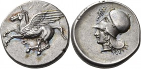 Corinthia. Corinth. Circa 400-375 BC. Stater (Silver, 23 mm, 8.57 g, 11 h). (koppa) Pegasos flying to left. Rev. Head of Athena (or Aphrodite) to left...