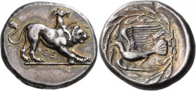 Sikyonia. Sikyon. Circa 431-400 BC. Stater (Silver, 23 mm, 12.13 g, 4 h). ΣΕ Chimaera at bay to right, both front paws on ground line. Rev. Dove flyin...