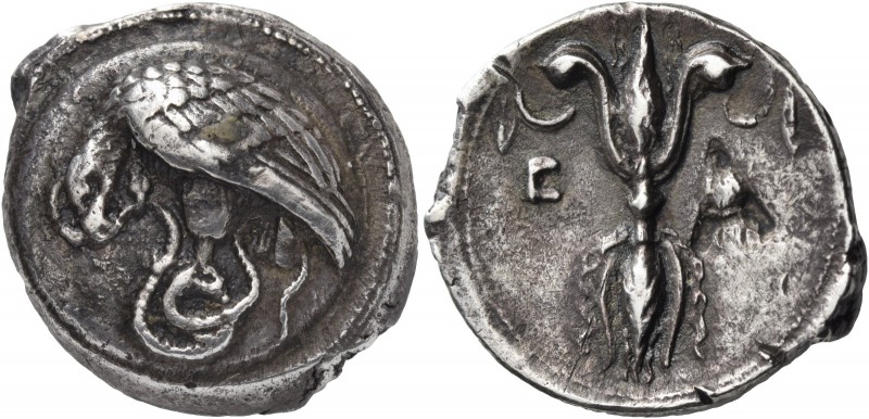 Elis. Olympia. 96th Olympiad, 396 BC. Stater (Silver, 22 mm, 11.41 g, 10 h). Eag...