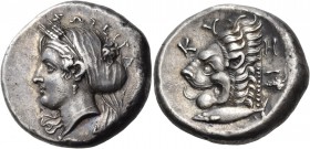 Mysia. Kyzikos. Circa 386-362 BC. Tetradrachm (Silver, 24.8 mm, 15.24 g, 7 h). ΣΩΤΕΙΡΑ Head of Kore to left, wearing grain wreath, pendant earring, si...
