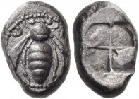 Ionia. Ephesos. Circa 500-420 BC. Drachm (Silver, 14 mm, 3.41 g). Bee with spiral antennae. Rev. Quadripartite incuse square. Karwiese VI, Type 1A. SN...
