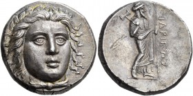Satraps of Caria. Hidrieus, circa 351/0-344/3 BC. Tetradrachm (Silver, 22 mm, 15.31 g, 12 h), Halikarnassos. Head of Apollo facing, turned slightly to...