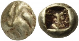Kings of Lydia. Alyattes II, circa 610-560 BC. 1/24th Stater (Electrum, 6 mm, 0.59 g), Sardes. Lion’s paw. Rev. Irregular incuse square. Karwiese Seri...