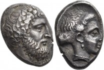 Cilicia. Nagidos. Circa 400-380 BC. Stater (Silver, 22 mm, 10.58 g, 1 h). Bearded head of Dionysos to right, wearing ivy wreath. Rev. [ΝΑΓΙΔΕΩΝ] Head ...