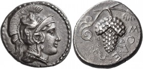 Cilicia. Soloi. Circa 410-375 BC. Stater (Silver, 23 mm, 10.50 g, 1 h). Head of Athena to right, wearing crested Attic helmet with griffin to right on...