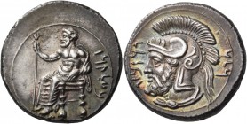 Cilicia. Tarsos. Pharnabazos, 380-374/3 BC. Stater (Silver, 23 mm, 10.83 g, 1 h), c. 380-379. B’LTRZ Baaltars seated left on backless throne, with his...