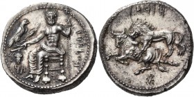 Cilicia. Tarsos. Mazaios, satrap of Cilicia, 361/0-334 BC. Stater (Silver, 24 mm, 10.90 g, 3 h). B’LTRZ Baaltars seated left on backless throne, his b...