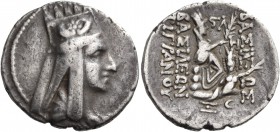 Kings of Armenia. Tigranes II ‘the Great’, 95-56 BC. Drachm (Silver, 20 mm, 3.72 g, 12 h), Artaxata, year 36, month H = 61/60 BC. Draped bust of Tigra...