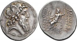 Seleukid Kings. Demetrios II Nikator, second reign, 129-126/5 BC. Tetradrachm (Silver, 31 mm, 16.27 g, 12 h), Ake-Ptolemais. Diademed head of Demetrio...
