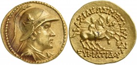 Baktria. Greco-Baktrian Kingdom. Eukratides I, circa 170-145 BC. Stater (Gold, 20 mm, 8.46 g, 12 h), Circa later 160s BC. Diademed and draped bust of ...