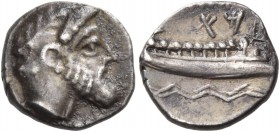 Phoenicia. Arados. Uncertain king, circa 380-351/0 BC. Obol (Silver, 10 mm, 0.83 g, 6 h). Laureate and bearded head of Ba'al-Arwad to right. Rev. alep...