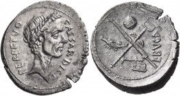 Julius Caesar, first half of March, 44 BC. Denarius (Silver, 20 mm, 3.71 g, 6 h), with L. Aemilius Buca, Rome. CAESAR.DICT- PERPETVO Head of Caesar we...