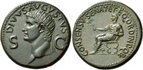 Divus Augustus, died AD 14. Dupondius (Orichalcum, 30 mm, 16.71 g, 7 h), Struck under Gaius (Caligula), Rome, 37-41. DIVVS · AVGVSTVS / S C Radiate he...
