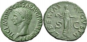 Claudius, 41-54. As (Copper, 29 mm, 9.16 g, 7 h), Rome, 50-54. TI CLAVDIVS CAESAR AVG P M TR P IMP P P Bare head of Claudius to left. Rev. LIBERTAS AV...