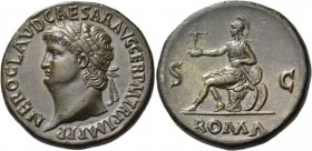 Nero, AD 54-68. Sestertius (Orichalcum, 34 mm, 26.44 g, 8 h), Rome, c. 65. NERO CLAVD CAESAR AVG GER P M TR P IMP P P Laureate head of Nero to left. R...