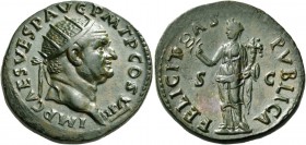 Vespasian, 69-79. Dupondius (Orichalcum, 28 mm, 12.25 g, 5 h), Rome, 76. IMP CAES VESP AVG P M T P COS VII Radiate head of Vespasian to right. Rev. FE...