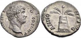 Hadrian, 117-138. Denarius (Silver, 18 mm, 3.06 g, 6 h), Rome, 135. HADRIANVS AVG COS III P P Bare head of Hadrian to right. Rev. ANNONA AVG Modius wi...