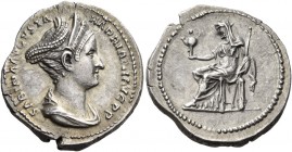 Sabina, Augusta, 128-136/7. Denarius (Silver, 19 mm, 3.22 g, 6 h), Rome, 128. SABINA AVGVSTA - HADRIANI AVG P P Draped bust of Sabina to right, her ha...