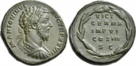 Marcus Aurelius, 161-180. Sestertius (Orichalcum, 31 mm, 25.44 g, 7 h), Rome, 172-173. M ANTONINVS AVG TR P XXVII Laureate and cuirassed bust of Marcu...
