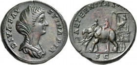 Diva Faustina Junior, died 175/6. Sestertius (Orichalcum, 31 mm, 25.45 g, 12 h), Rome, c. 176-180. DIVA FAVSTINA PIA Veiled and draped bust of Diva Fa...