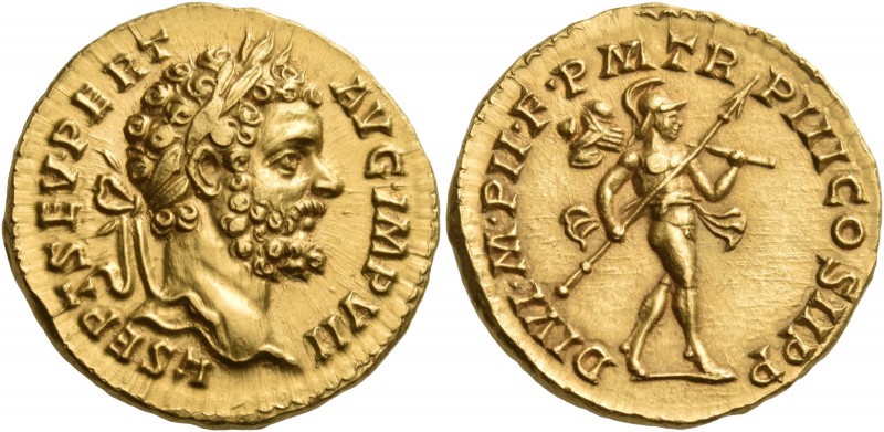 Septimius Severus, 193-211. Aureus (Gold, 20 mm, 7.27 g, 6 h), Rome, 195. L SEPT...