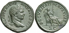 Caracalla, 198-217. Sestertius (Orichalcum, 30 mm, 24.10 g, 12 h), Rome, 211-213. M AVREL ANTONINVS PIVS AVG BRIT Laureate head of Caracalla to right....