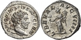 Caracalla, 198-217. Denarius (Silver, 19 mm, 3.08 g, 1 h), Rome, 213-217. ANTONINVS PIVS AVG GERM Laureate head of Caracalla to right. Rev. LIBERAL AV...