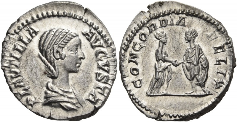 Plautilla, Augusta, 202-205. Denarius (Silver, 19 mm, 3.48 g, 12 h), Rome. PLAVT...