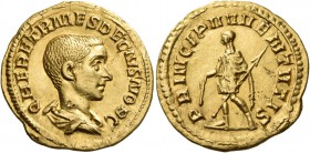 Herennius Etruscus, as Caesar, 249-251. Aureus (Gold, 20 mm, 4.41 g, 1 h), Rome, c. 250-251. Q HER ETR MES DECIVS NOB C Bare-headed and draped bust of...