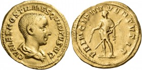 Hostilian, as Caesar, 250-251. Aureus (Gold, 20 mm, 3.94 g, 6 h), Rome, 251. C VALES HOSTIL MES QVINTVS N C Bare-headed, draped and cuirassed bust of ...