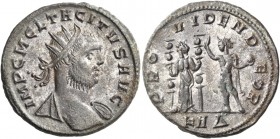 Tacitus, 275-276. Antoninianus (Billon, 22 mm, 4.02 g, 4 h), Serdica, fourth officina, early to June 276. IMP C M CL TACITVS AVG Radiate bust of Tacit...