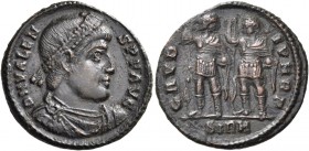 Valens, 364-378. (Bronze, 19 mm, 2.60 g, 12 h), Pattern for a gold semissis or a heavy siliqua, Sirmium, c. 364. D N VALEN-S P F AVG Diademed, draped ...
