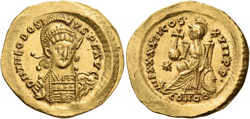 Theodosius II, 402-450. Solidus (Gold, 21 mm, 4.48 g), Constan­tinople, 441-450....