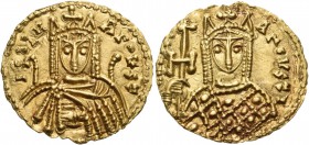 Irene, 797-802. Solidus (Gold, 20 mm, 3.81 g, 6 h), Syracuse, c. 797/8. IREN AΓOVST Bust of Irene facing, wearing chlamys and crown with pendilia and ...
