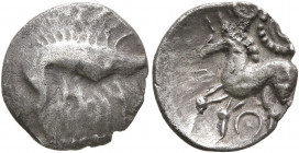 BRITAIN. Corieltauvi. Uninscribed, circa 60-20 BC. Unit (Silver, 13 mm, 0.85 g, 6 h), 'Proto Boar' type. Boar to right surrounded by pellets-in-annule...