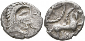 BRITAIN. Iceni. Uninscribed, circa 65-1 BC. Unit (Silver, 12 mm, 0.87 g, 12 h), 'Norfolk God Moustache' type. Celticized male head to right; to left, ...