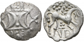 BRITAIN. Iceni. Anted, circa AD 10-30 (?). Unit (Silver, 14 mm, 1.05 g). Two opposed crescents with pellets between, superimposed upon band of three l...