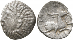 BRITAIN. Trinovantes & Catuvellauni. Tasciovanus, circa 25 BC-AD 10. Unit (Silver, 13 mm, 0.69 g, 12 h). Bearded male head to left; to left, [cross]. ...