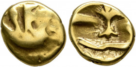 NORTHEAST GAUL. Atrebates. Circa 60-30/25 BC. 1/4 Stater (Gold, 10 mm, 1.44 g). Two men standing right in a boat with stylized waves below. Rev. Uncer...