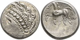 CENTRAL EUROPE. Noricum (East). Circa 2nd-1st centuries BC. Tetradrachm (Silver, 23 mm, 11.13 g, 12 h), 'Samobor A' type. Celticized head of Apollo to...