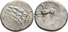 CENTRAL EUROPE. Noricum (East). Circa 2nd-1st centuries BC. Tetradrachm (Silver, 24 mm, 10.79 g, 12 h), 'Samobor A' type. Celticized head of Apollo to...
