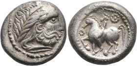 MIDDLE DANUBE. Uncertain tribe. 2nd century BC. Tetradrachm (Silver, 21 mm, 11.91 g, 2 h), 'Zangenlorbeer' type, imitating Philip II of Macedon. Celti...