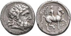 LOWER DANUBE. Uncertain tribe. Circa late 4th-3rd century BC. Tetradrachm (Silver, 24 mm, 13.35 g, 3 h), imitating an issue of Philip II of Macedon fr...