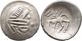 LOWER DANUBE. Uncertain tribe. Circa 2nd century BC. Tetradrachm (Silver, 24 mm, 6.00 g, 12 h), 'Sattelkopfpferd' type, imitating Philip II of Macedon...