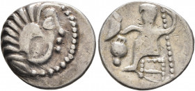 LOWER DANUBE. Uncertain tribe. Circa 2nd-1st centuries BC. Drachm (Silver, 18 mm, 2.82 g, 12 h), imitating Alexander III of Macedon. Celticized head o...