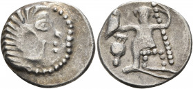 LOWER DANUBE. Uncertain tribe. Circa 2nd-1st centuries BC. Drachm (Silver, 20 mm, 3.22 g, 12 h), imitating Alexander III of Macedon. Celticized head o...